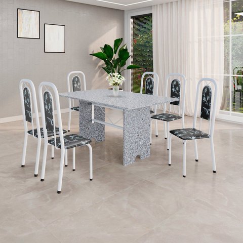 Conjunto Sala de Jantar com 6 Cadeiras Lara Branco/Preto