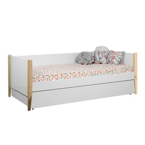 Bicama Noah com Pés em Madeira Natural - Branco Fosco