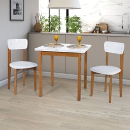 Mesa de Jantar Ravilar Base Madeira Maciça com 2 Cadeiras - 1