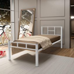 Cama Solteiro De Ferro Aço C/colchão 1,88x0,88 branco - 4