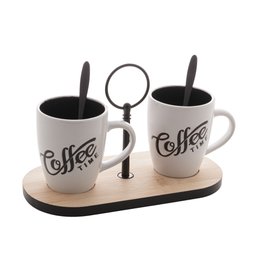 Cj 2 Canecas P/Café C/Colher e Suporte de Bambu Coffee Time Lyor - 1