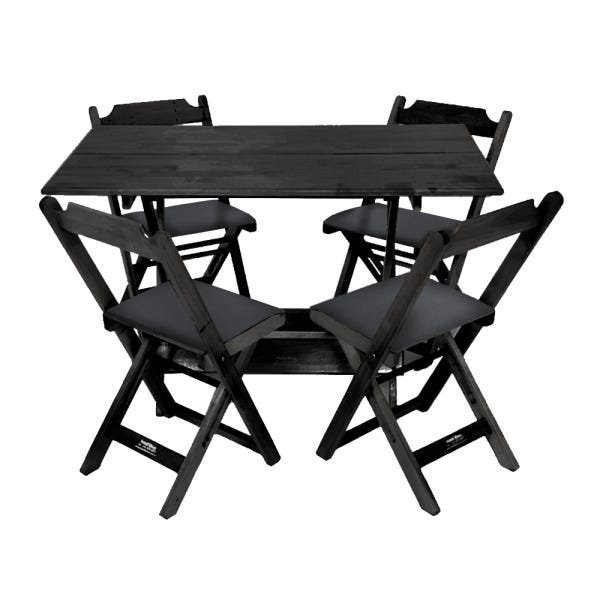 Conjunto de Mesa Dobrável de Madeira 120x70 com 4 Cadeiras Preto Estofado Preto Menor preço em Conjunto de Mesa Dobrável de Madeira 120x70 com 4 Cadeiras Preto Estofado Preto