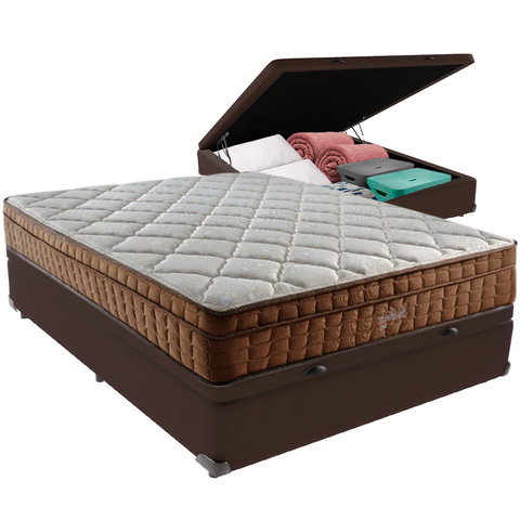 Cama Box Baú e Colchão Anjos Star Pillow In Casal Anjos: Marrom
