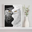 Ver imagem 1 de Quadro Decorativo Coruja Branco Preto - Metades 45x34cm:moldura Branca