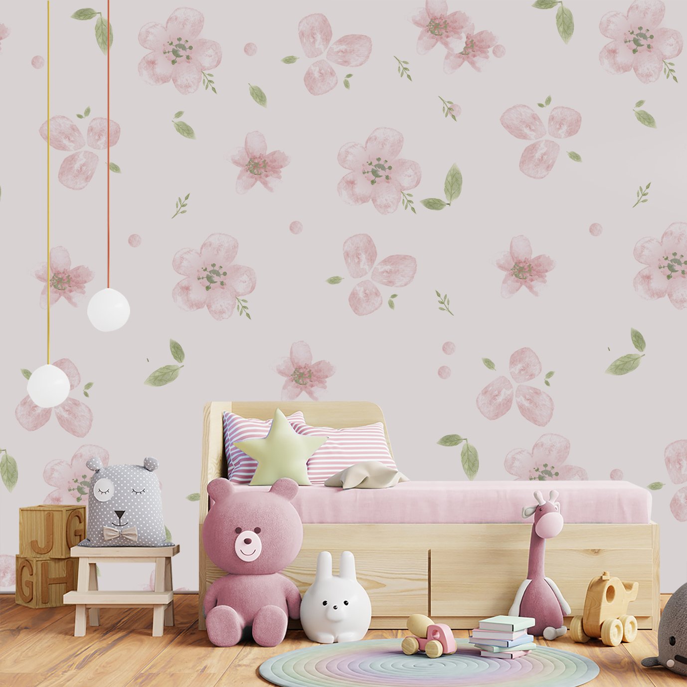 Papel de parede floral rosa menina para quarto de bebê M² PP78 - 3