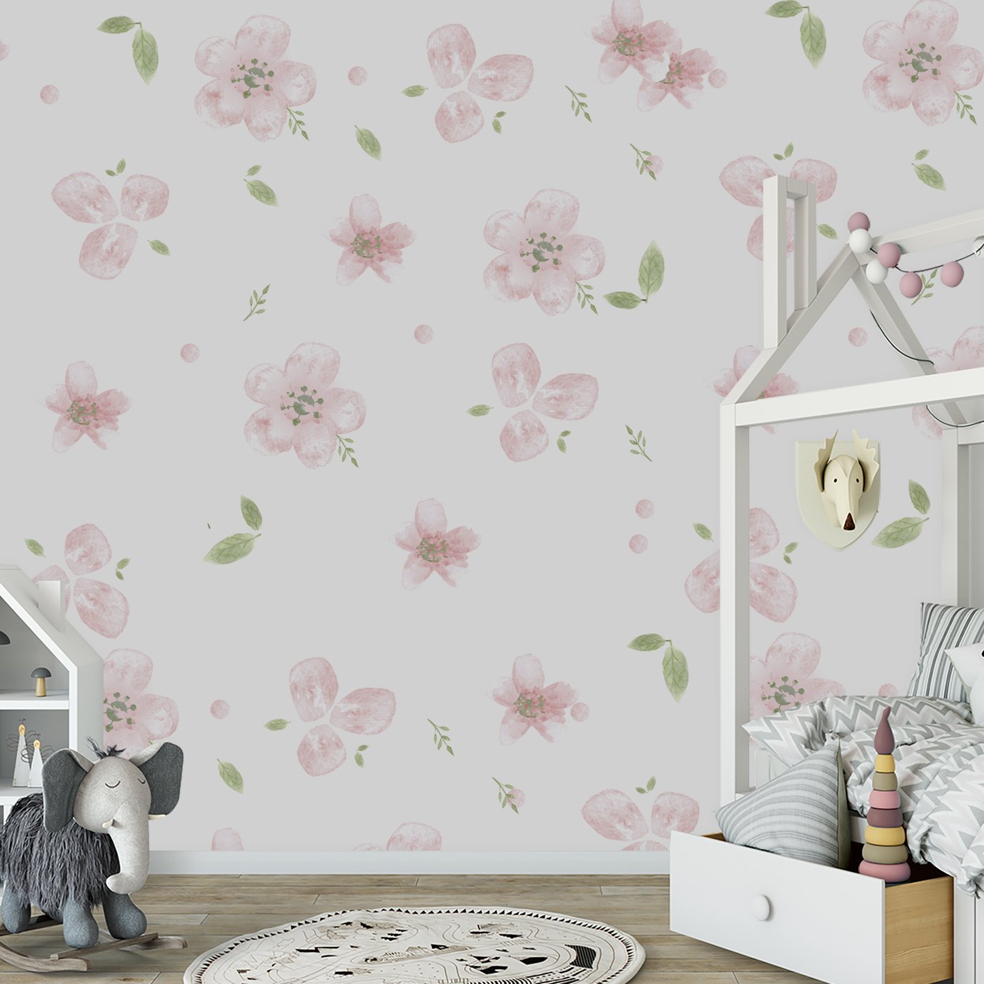 Papel de parede floral rosa menina para quarto de bebê M² PP78 - 4