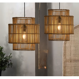 Luminária de Teto em Fibra de Bambu Rustico Artesanal Orgânico para Sala Quarto Cozinha Restaurante - 9