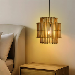 Luminária de Teto em Fibra de Bambu Rustico Artesanal Orgânico para Sala Quarto Cozinha Restaurante - 8