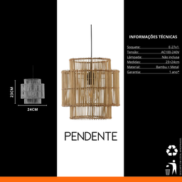 Luminária de Teto em Fibra de Bambu Rustico Artesanal Orgânico para Sala Quarto Cozinha Restaurante - 2
