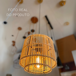 Luminária de Teto em Fibra de Bambu Rustico Artesanal Orgânico para Sala Quarto Cozinha Restaurante - 3
