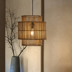 Luminária de Teto em Fibra de Bambu Rustico Artesanal Orgânico para Sala Quarto Cozinha Restaurante