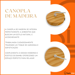 Luminária de Teto em Fibra de Bambu Rustico Artesanal Orgânico para Sala Quarto Cozinha Restaurante - 6
