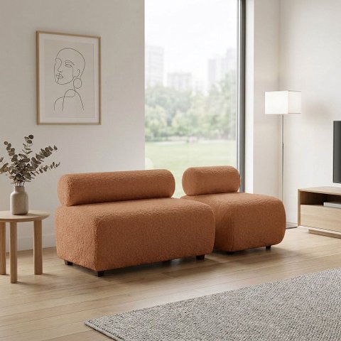 Sofá Namoradeira e Poltrona Decorativa para Sala Nara Bouclê Ted D03 - D'Rossi