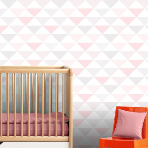 Papel Parede Infantil Menina Rosa Triângulos Autocolante 3Mt