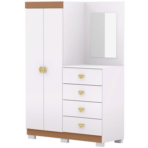 Cômoda para Quarto com Espelho 2 Portas 4 Gavetas 120cm Tulsa V01 Branco Camarim - Lyam Decor