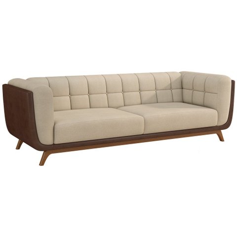 Sofá 3 Lugares 240cm Coin PU Marrom | Bouclé Suave Off White - Sallar Home