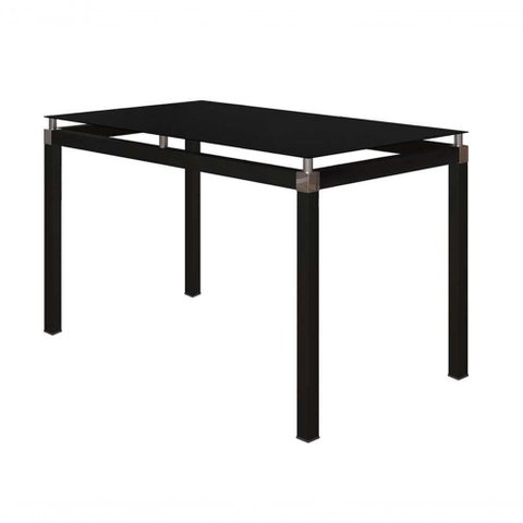 Mesa de Jantar Malva 4 Lugares Retangular Vidro Temperado Preto Combo Stock