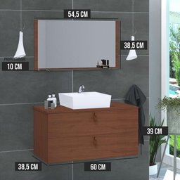 Gabinete de Banheiro Suspenso 2 Gavetas Berlim 60cm Natura - Marrom - 3