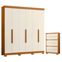 Ver imagem 1 de Guarda Roupa Casal e Cômoda Vinci 6 Portas 6 Gavetas MDP Cinamomo Off White Albatroz Móveis