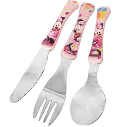 12 Jogos de Talheres Minnie Garfo Faca Colher Inox Disney Infantil Rosa Simonaggio - 1