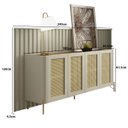 Ver imagem 3 de Aparador Buffet com Porta Sextavada com Painel Ripado 240cm Cor:louro e Luna com Dourado