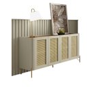 Ver imagem 2 de Aparador Buffet com Porta Sextavada com Painel Ripado 240cm Cor:louro e Luna com Dourado