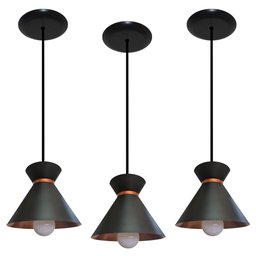 Kit com 03 Luminárias Pendente - Ideal para Balcão de cozinha Americana, Bancada, Área Gourmet - 1