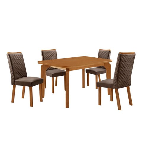 Mesa de Jantar Liz 120cm Tampo MDF Canto Copo Laminado com 4 Cadeiras Lira
