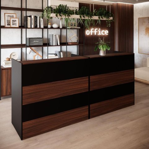 Balcões para Atendimento Recepção Escritório 180 Cm F5 Cor:louro Preto com Preto