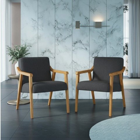 Kit 2 Poltronas Decorativas Madeira Maciça Jequitibá Tecido Algodão Flávia