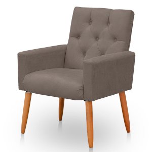 Poltrona para Sala Reforçada Confortável Íris Suede Capuccino