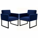Ver imagem 2 de Kit 2 Poltronas para Recepção Lina com Base de Ferro Preto Resistente Azul