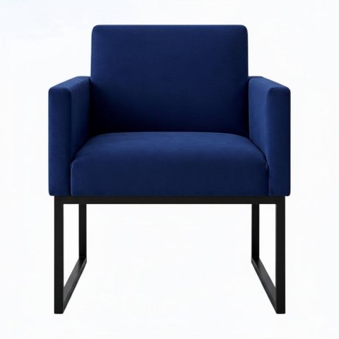 Kit 2 Poltronas para Recepção Lina com Base de Ferro Preto Resistente Azul