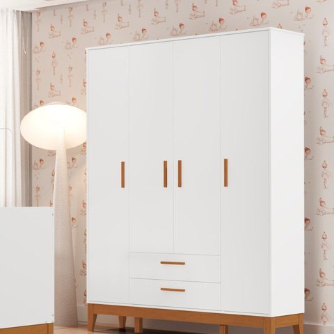 Guarda-Roupa para Quarto de Bebê 4 Portas Flip Branco/Fosco
