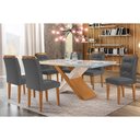 Ver imagem 1 de Conjunto: Mesa de Cozinha Imperatriz Tampo Madeirado C/ Vidro Curvo 180x90 e 6 Cadeiras Imperatriz