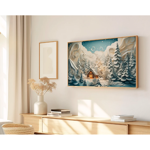 Quadro Decorativo N°127 160x90cm - Panorâmico Natal Cabana Papercut - Madeira Clara - Rollflex