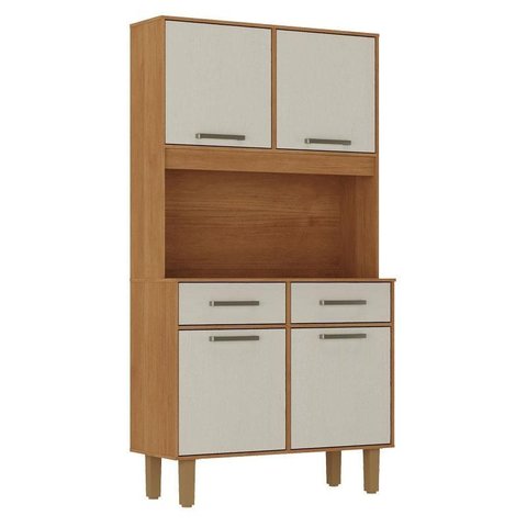Armário para Cozinha Kit Pop Plus 4 Portas 2 Gavetas Cinamomo Areia Fosco - Zanzini