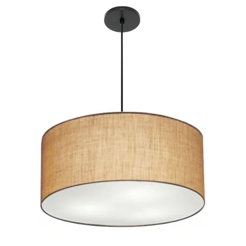 Pendente Cilíndrico Vivare Free Lux Md-4386 Cúpula em Tecido Palha Canola preta