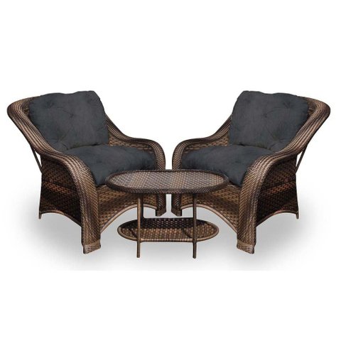 Conjunto de Poltronas Fibra Sintética Bruxelas - 2 Poltronas + 1 Mesa Centro - Tecido Duna Preto