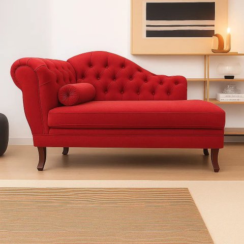 Recamier Divã Larissa 1,20cm Direito Sala Veludo:vermelho/liso