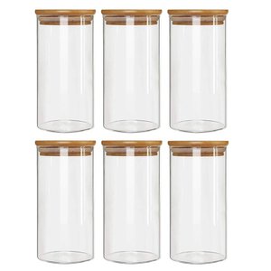 Kit 6 Potes Borossilicato Hermético Tampa Bambu 600ml Class