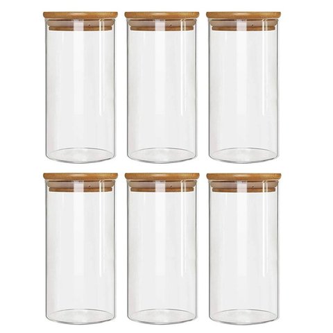 Kit 6 Potes Borossilicato Hermético Tampa Bambu 600ml Class