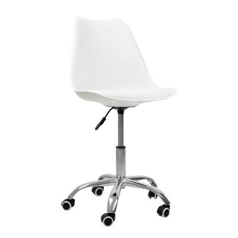 Cadeira Office Cromada com Rodízio Giratória Saarinen Branco