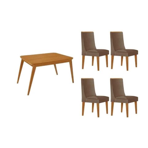 Sala de Jantar Completa Havana C/ Tampo Madeirado Canto Curvo 120x80cm e 4 Cadeiras Dakota Naturale