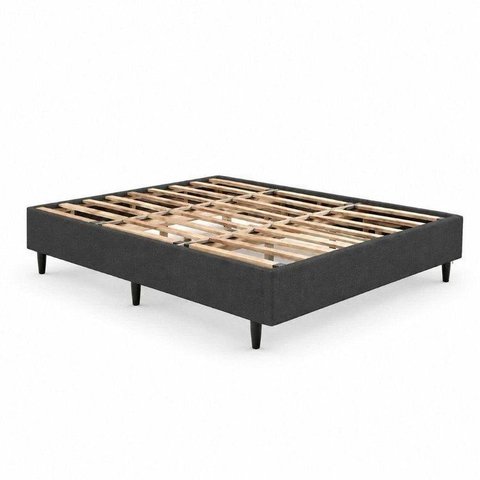 Cama Box Queen Size 158 x 198cm, 100% Madeira, Tecido Blindado com Veludo Cinza Escuro