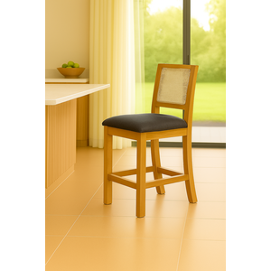 Kit 2 Banquetas Altas em Tela Sextavadas Assento Estofado Linho Cinza Rubi Madeira Maciça Mel