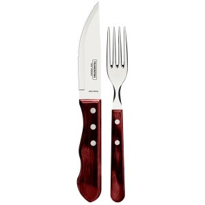 Jogo de Talheres Jumbo Churrasco Aço Inox e Cabo Polywood 12 Peças - Tramontina - 21199/796 Vermelho