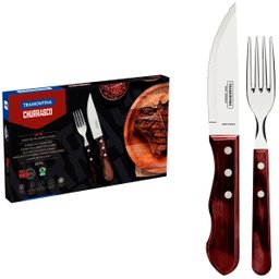Jogo de Talheres Jumbo Churrasco Aço Inox e Cabo Polywood 12 Peças - Tramontina - 21199/796 Vermelho - 2