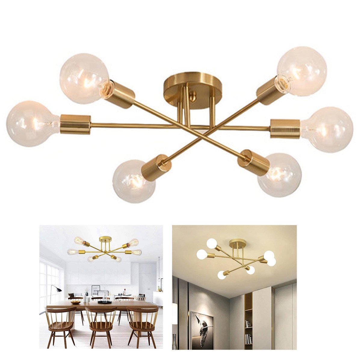 Lustre Sputnik Candelabro 6 Lampadas E27 Luminaria Sala Recepçao Ambiente Residencial Comercial Ilum