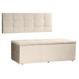 Kit Painel e Calçadeira Baú Solteiro 0,90m Roma Suede - Pallazio Cor Bege - 1